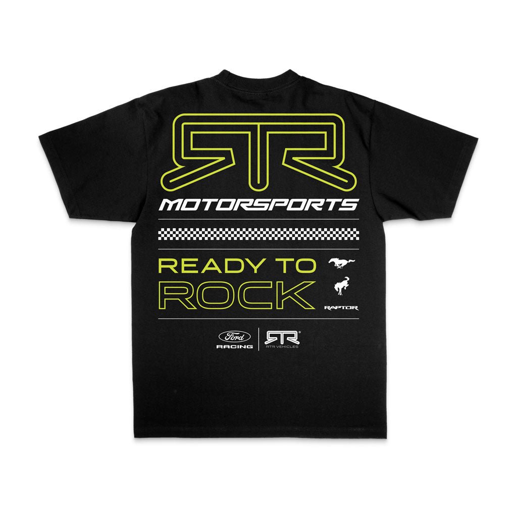 Back view of the Black 2026 RTR Motorsport Collection Essential Heritage T-Shirt