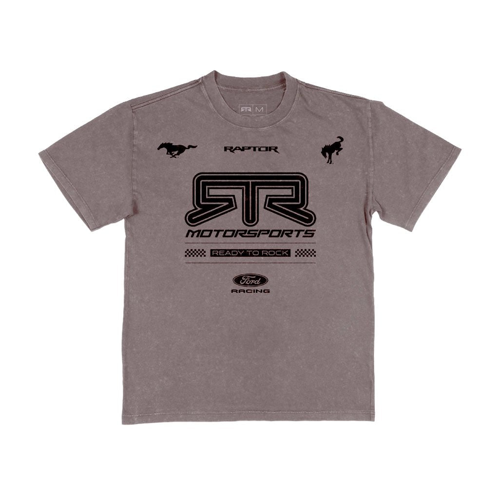 Front view of the Vintage Grey 2026 RTR Motorsport Collection Vintage short sleeve T-Shirt.