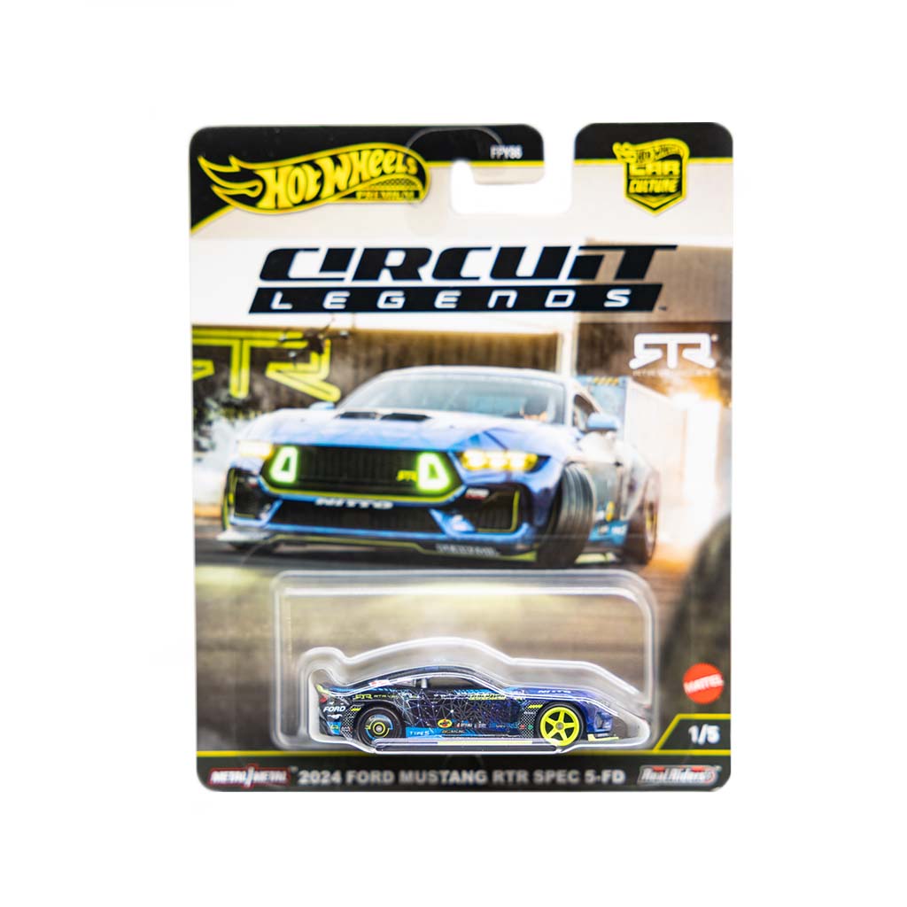 Hot Wheels Circuit Legends 2024 Ford Mustang RTR Spec 5-FD toy car in packaging on a white background
