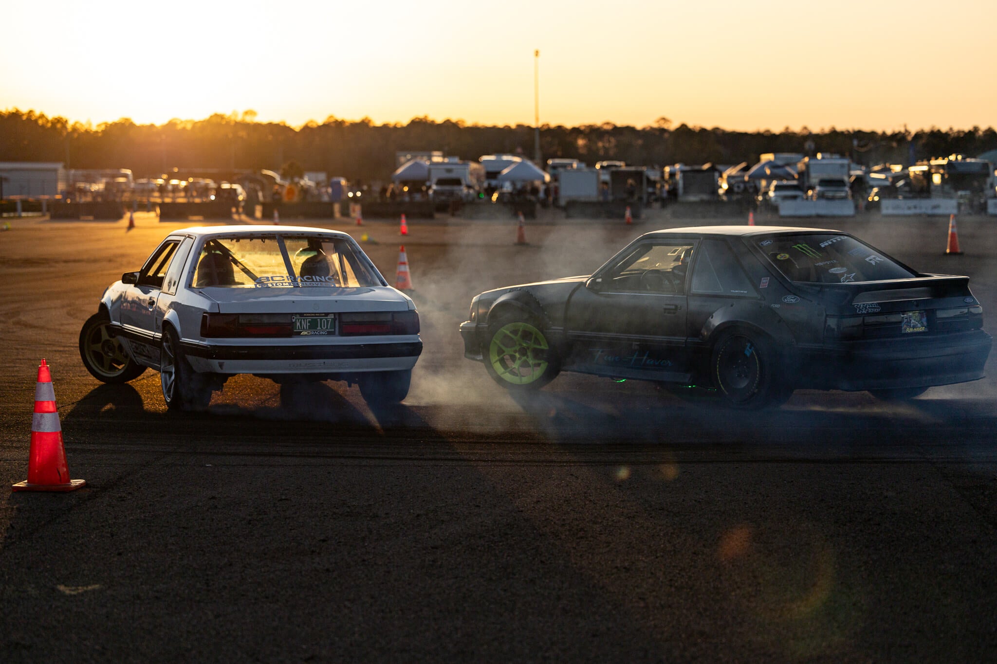 Vaughn Gittin Jr and Chelsea DeNofa tandem drift in their foxbodies