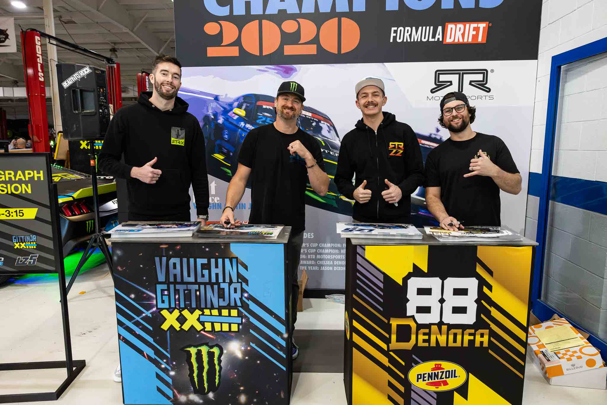 James Deane, Vaughn Gittin Jr., Adam LZ, and Chelsea DeNofa get ready for a meet and greet with fans