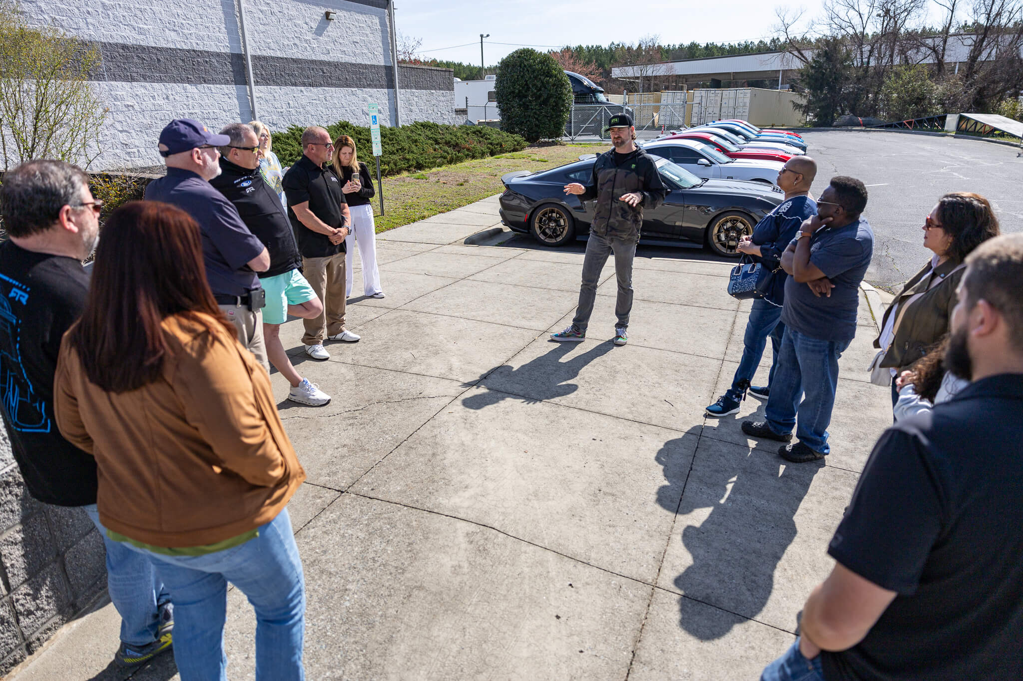 Vaughn Gittin Jr speaks to Mustang RTR owners