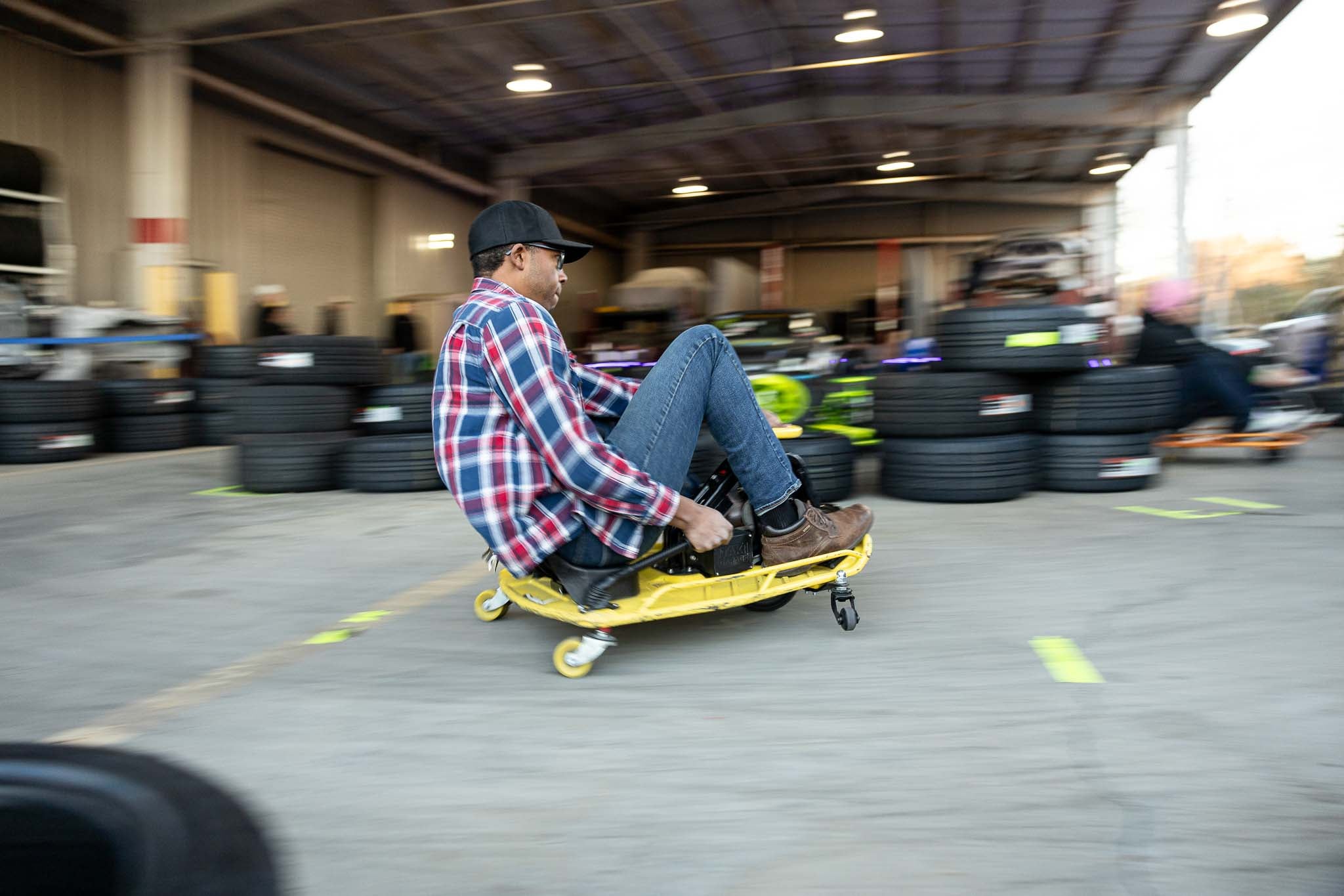 A fan drifts on the Crazy Cart track