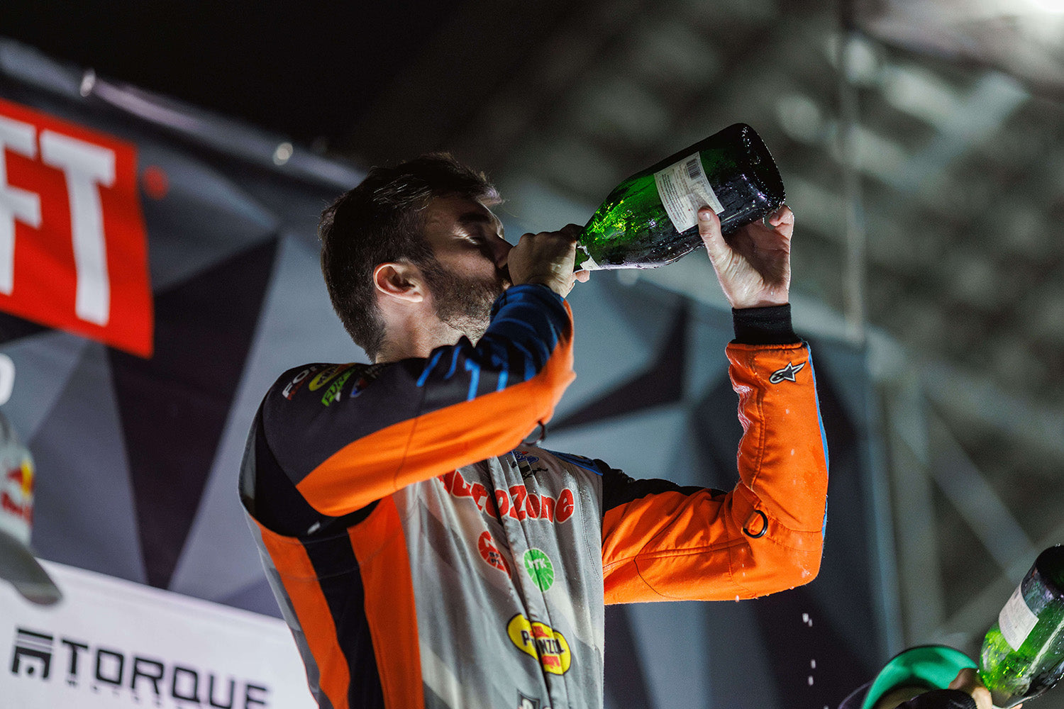 James Deane takes a drink of his hard earned champagne at FD ST Louis