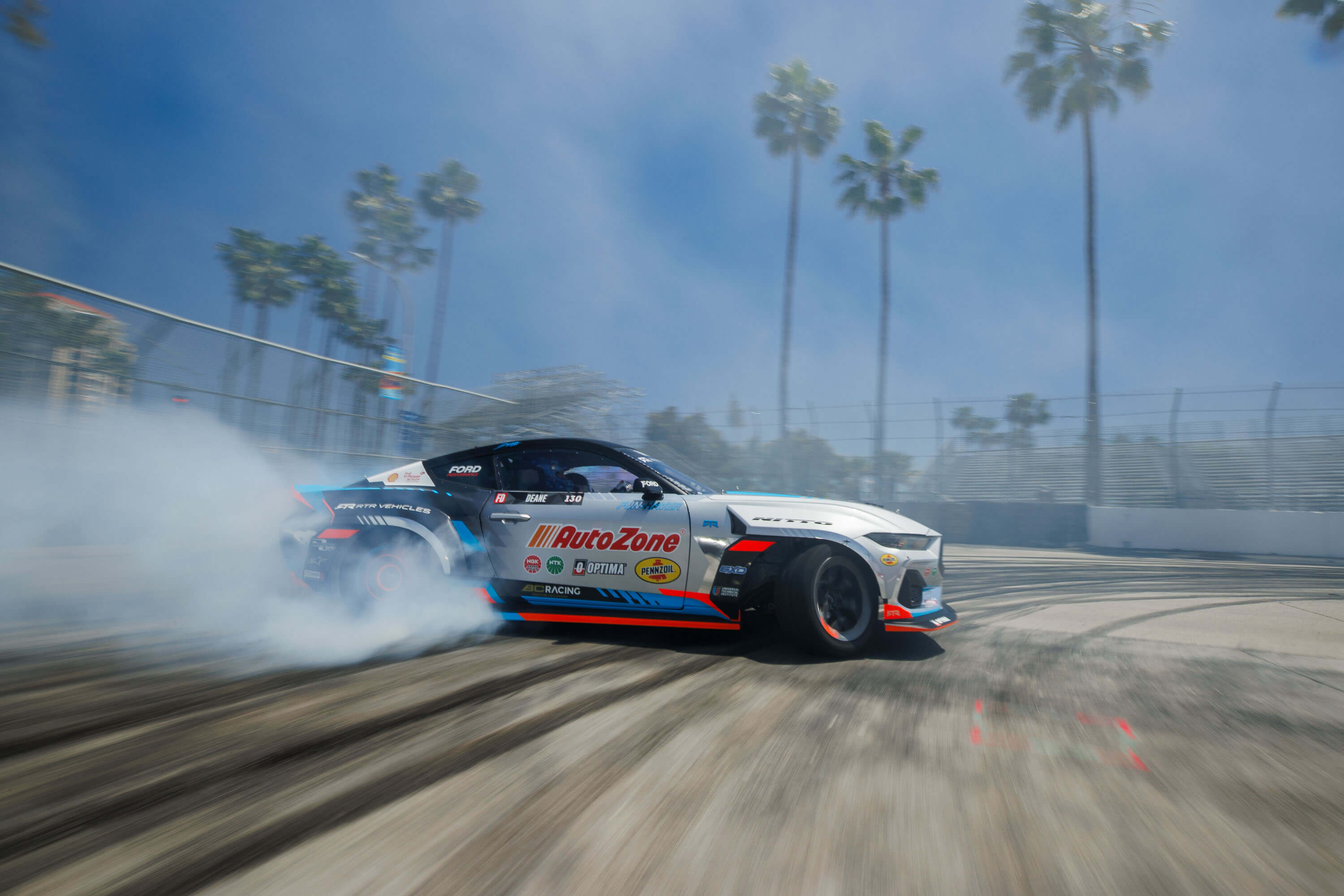 James Deane drifts his 2024 Mustang RTR Spec 5-FD on the streets of Long Beach