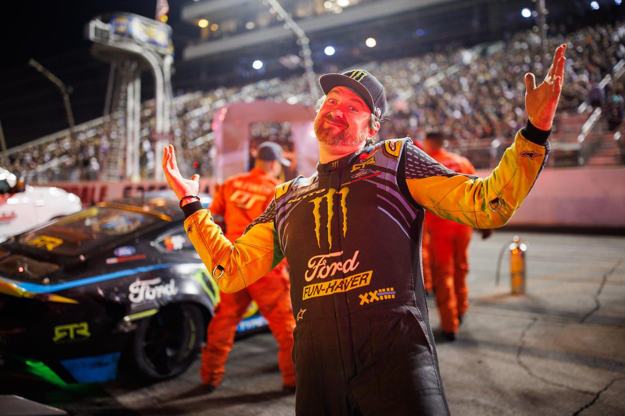 Vaughn Gittin shrugs off a crash at 2023 FD Irwindale