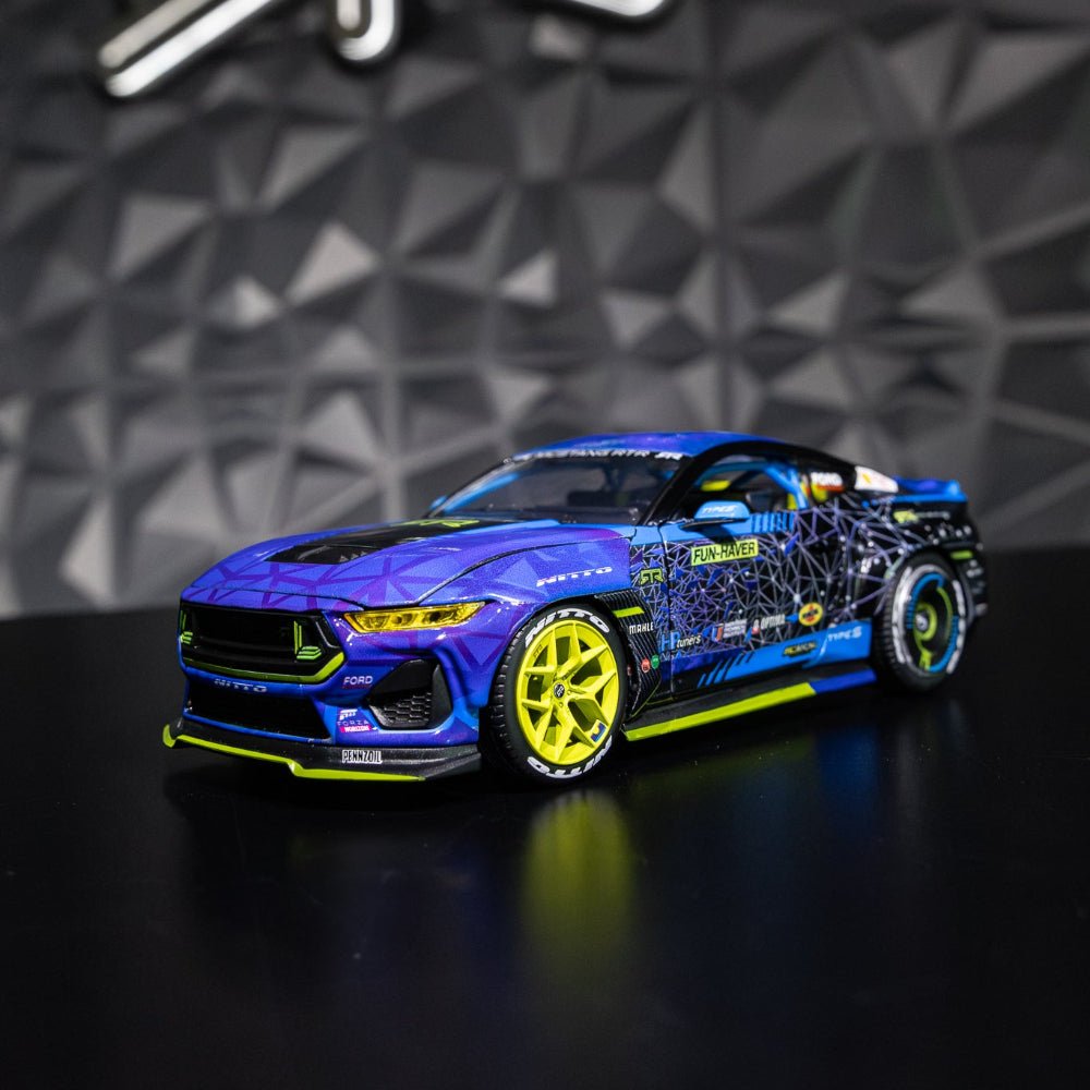 Vaughn Gittin Jr's 2024 Ford Mustang RTR Spec 5-FD Diecast Model showcasing detailed exterior, rubber tires, and functional doors.