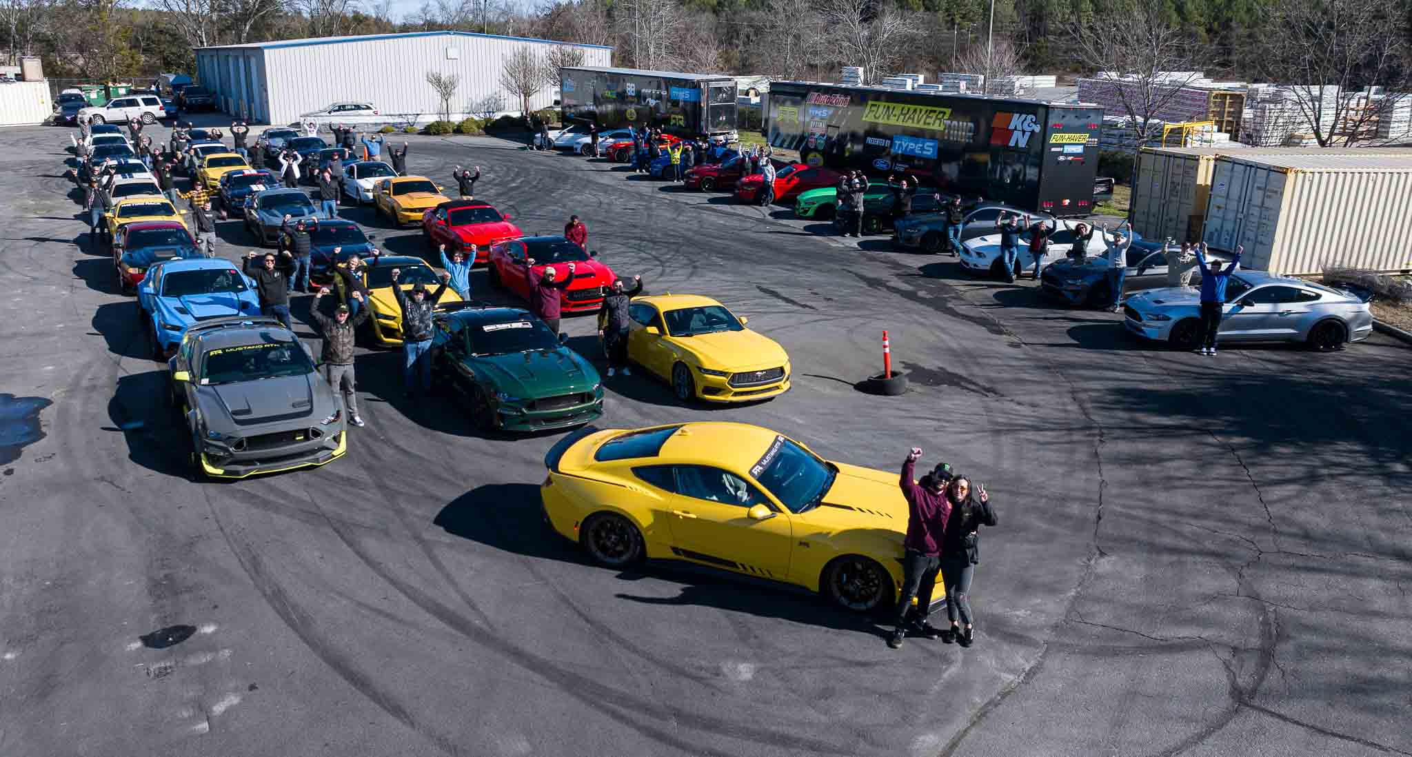 Mustang owners park for the car show at the RTR Lab