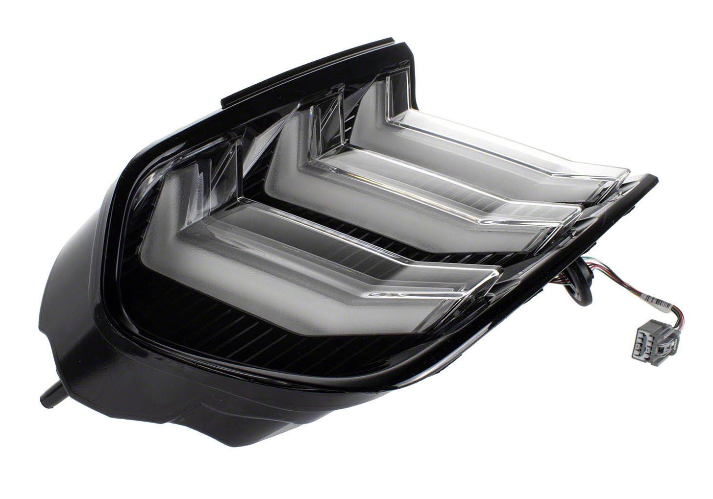 Ford Performance Clear Tail Lamp Kit (18-23 Mustang) featuring three “L”-shaped LED reflectors in black housing, with wiring for seamless plug-and-play installation.