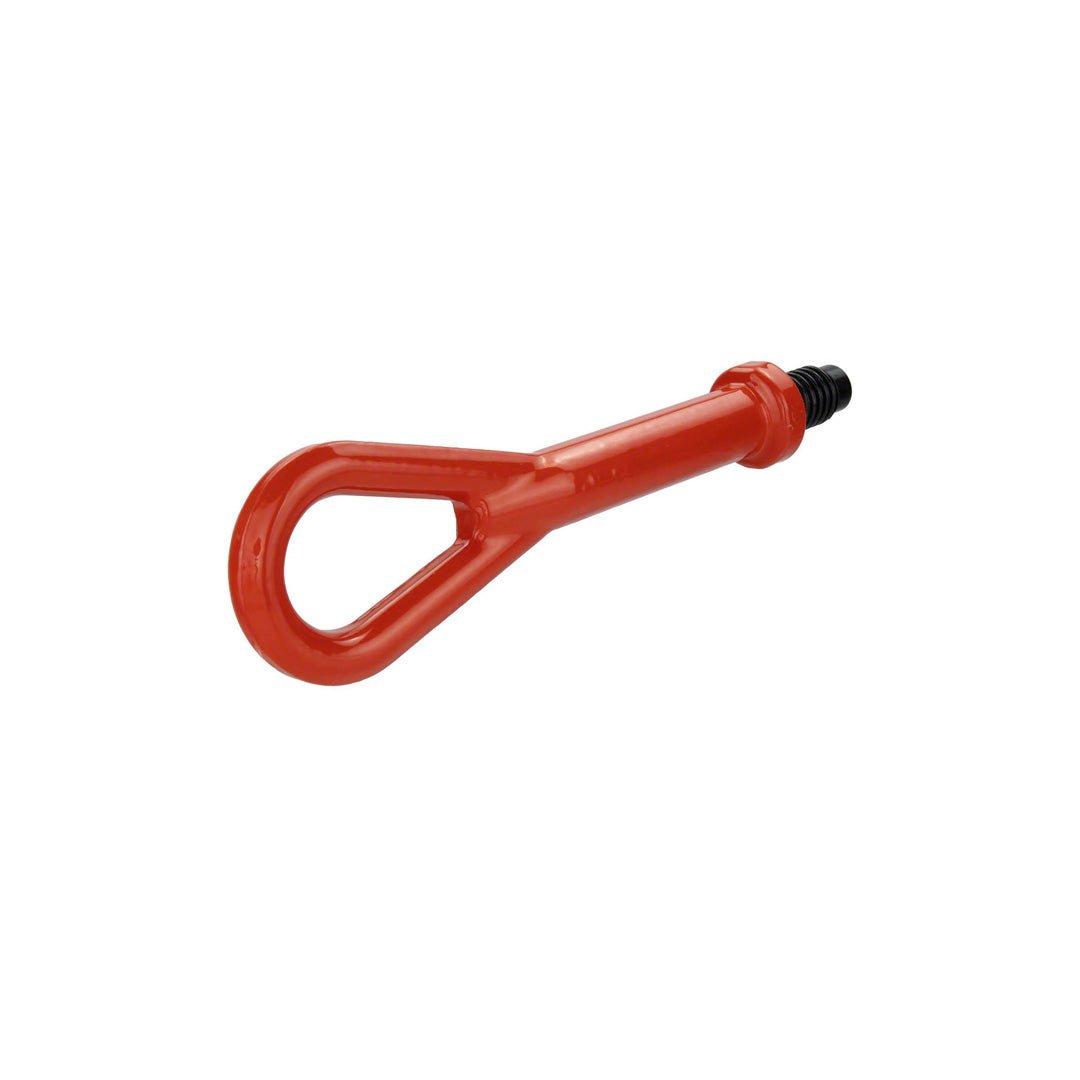 Red metal tow hook bolt on a white background