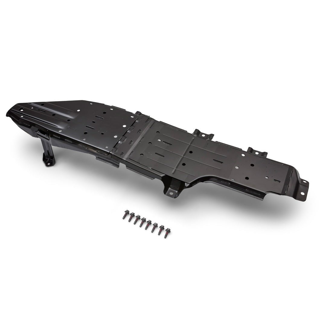 Ford Performance Fuel Tank Skid Plate for 21+ Bronco, showcased with mounting bolts, offering robust underbody protection for off-road adventures.