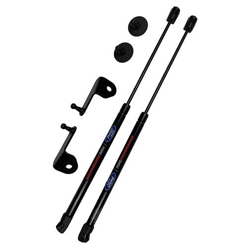 Ford Performance Hood Lift Kit for 2021–2025 Bronco, featuring two gas-filled lift struts and mounting hardware, assists in hood lifting without a prop rod.