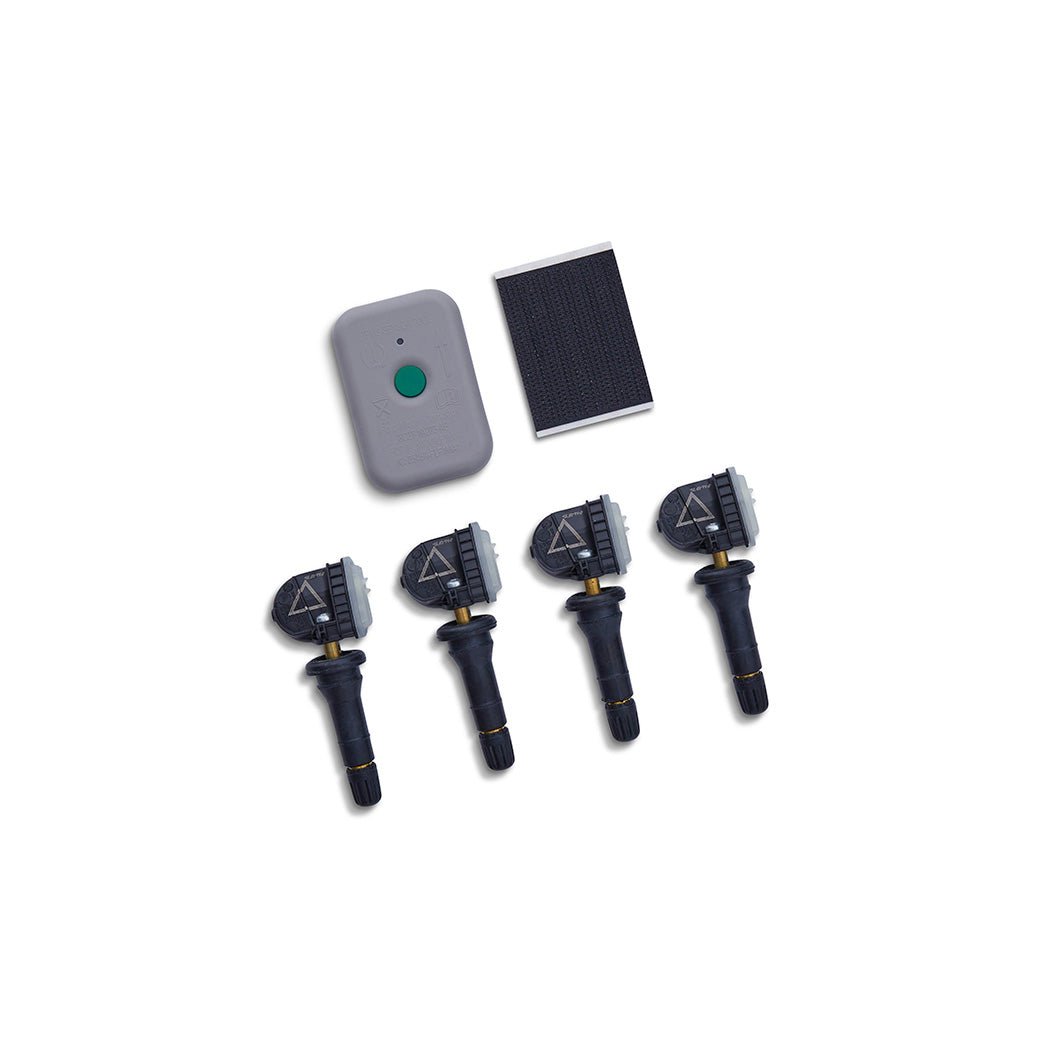 Set of Ford Peformance tire pressure monitoring system components on a white background