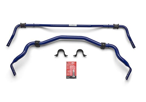 Ford Performance Track Sway Bar Kit (15+ Mustang) featuring two tubular anti-roll bars, bushings, mounting brackets, and assembly packet for enhanced handling and stability.