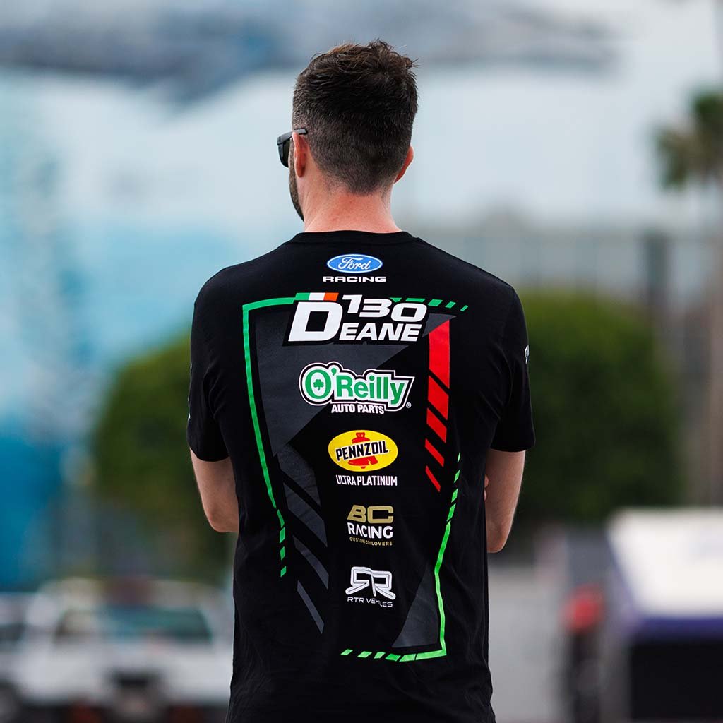 Back view of James Deane wearing his 2026 RTR Drift Team T-Shirt.