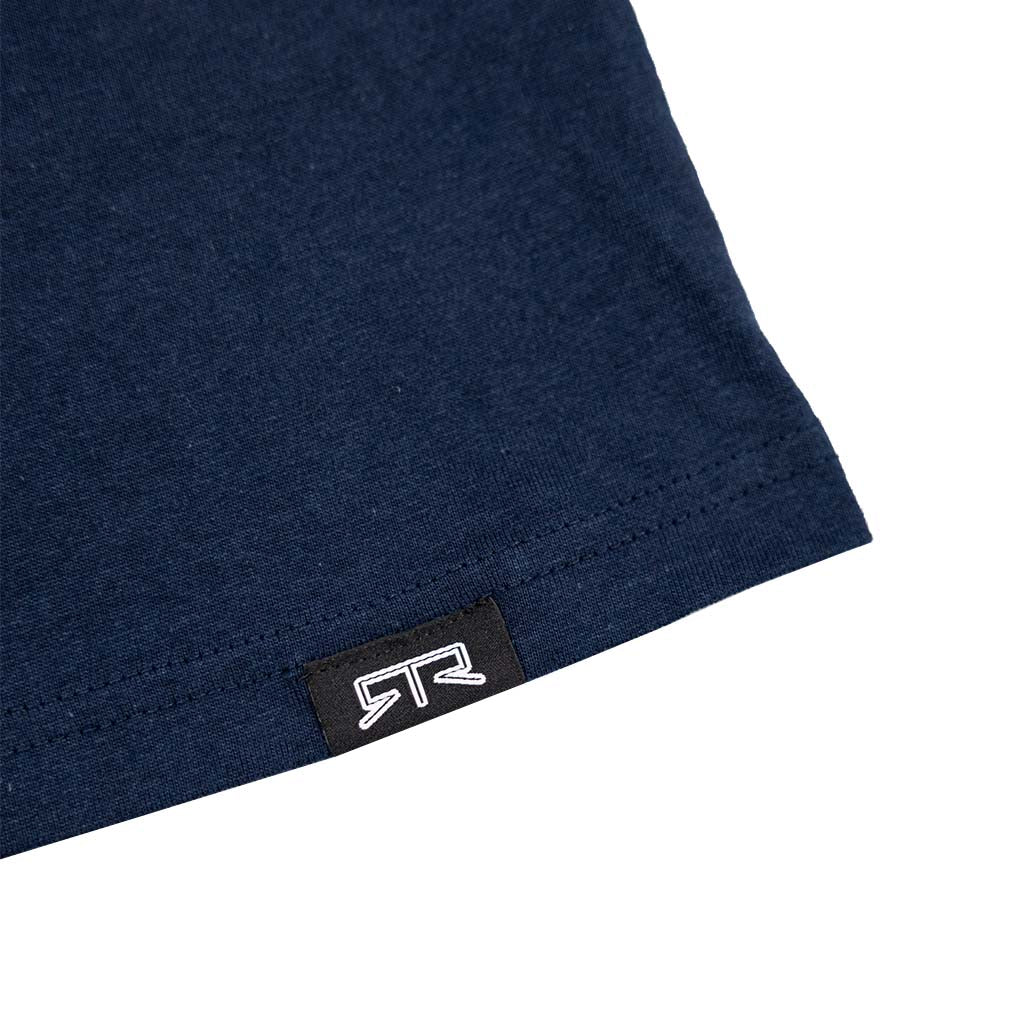 Navy blue fabric with a RTR label on a white background