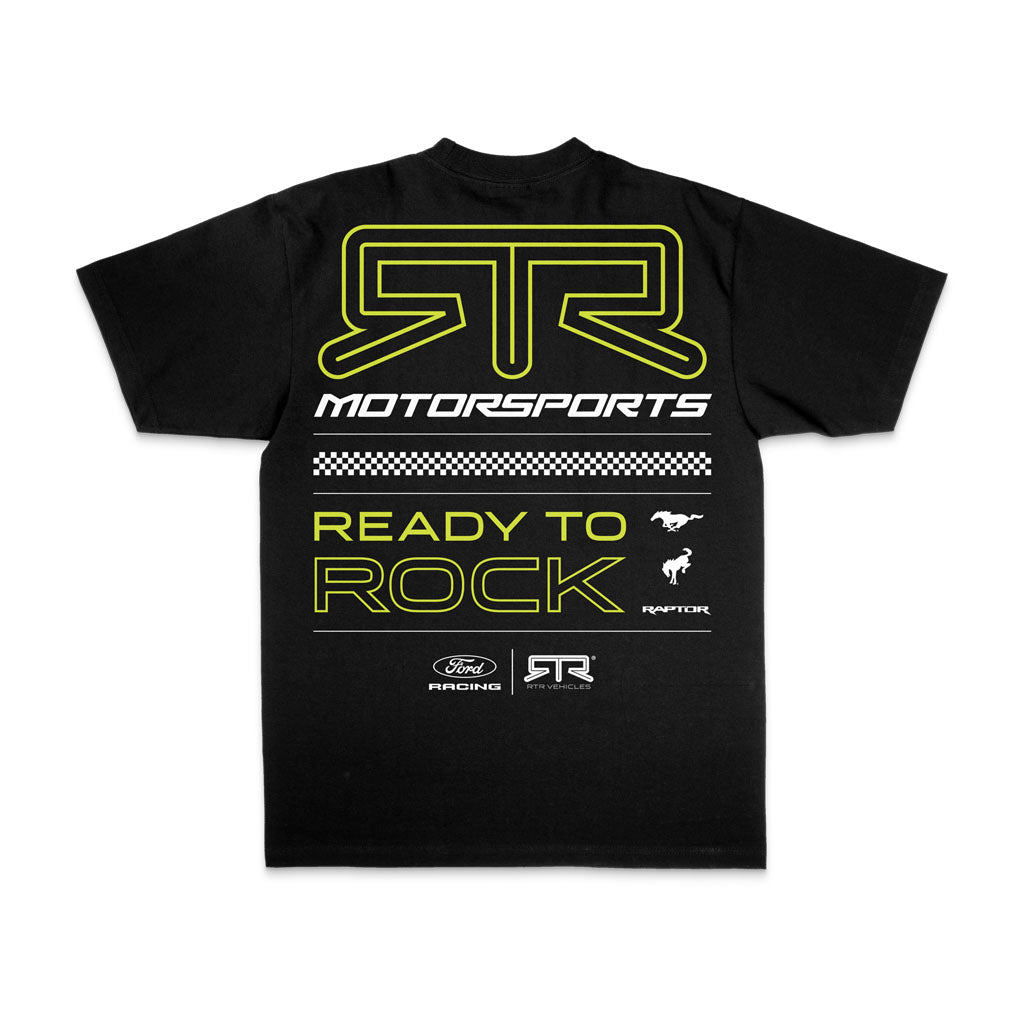 Back view of the Black 2026 RTR Motorsport Collection Essential Heritage T-Shirt