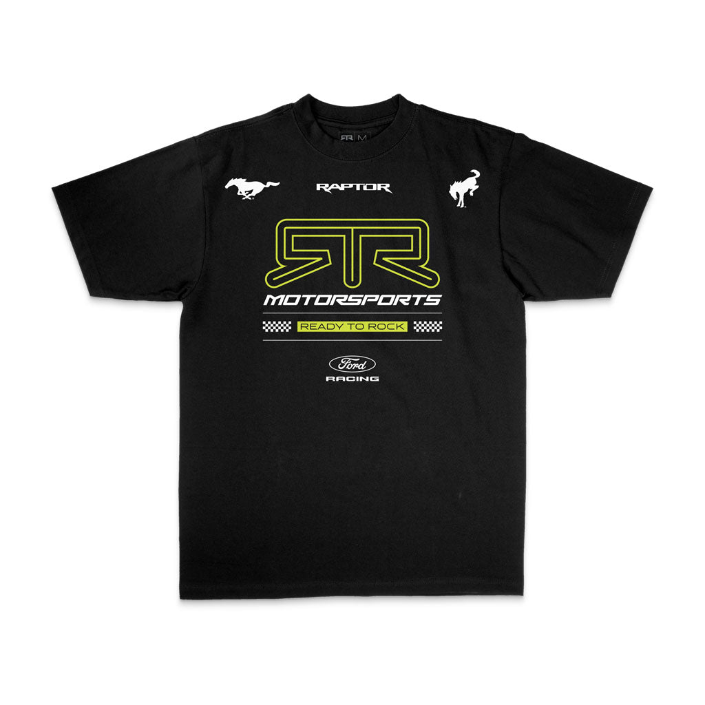 Front view of the Black 2026 RTR Motorsport Collection Essential Heritage T-Shirt