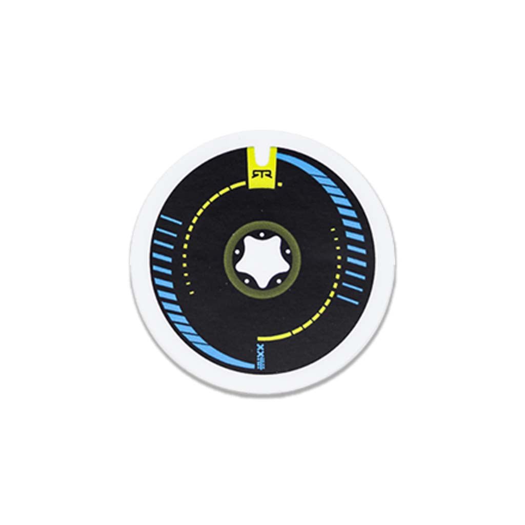 RTR Aero Disc Sticker featuring a circular black and blue design, representing the 2024 iconic aero disc from the RTR Drift Team.