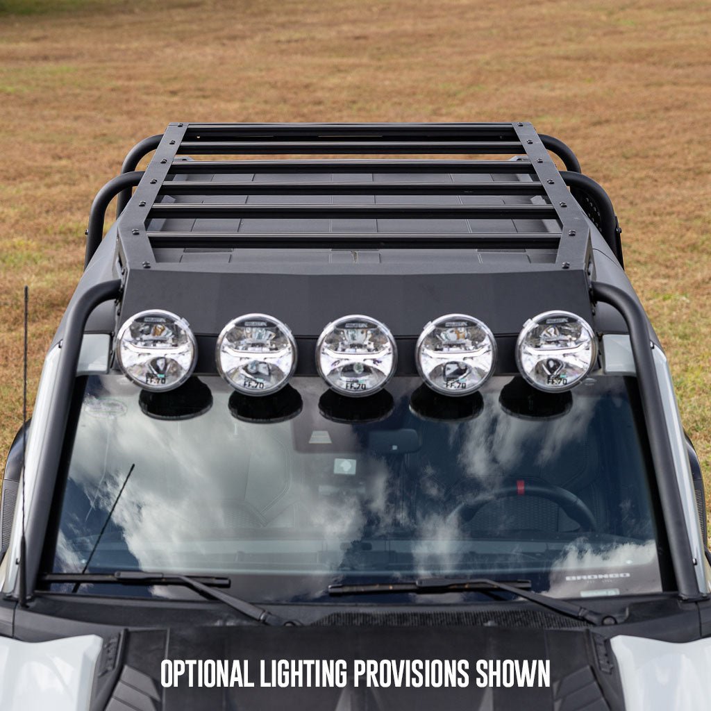 RTR Roof Rack & Light Bar for 21+ Bronco, 22+ Bronco Raptor: Steel plate construction, integrated light bar, and 800lb load rating. Adventure-ready off-road design.