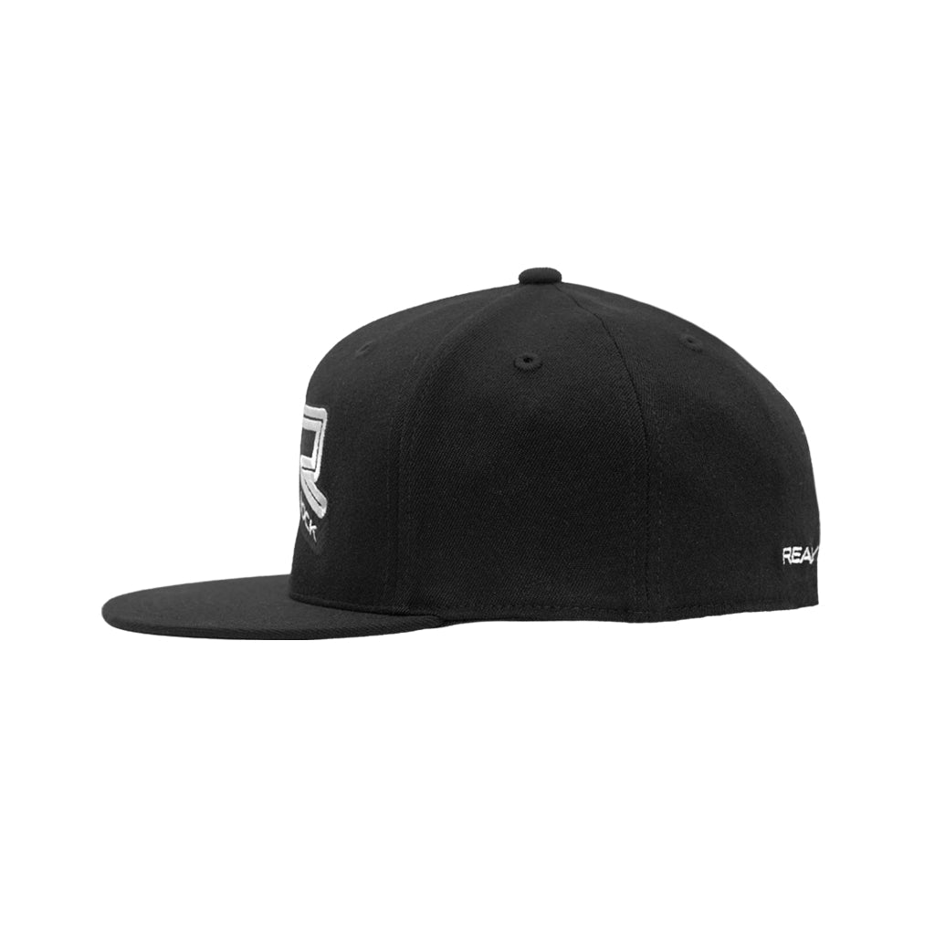 Side profile of the black RTR Core Flexfit Hat.