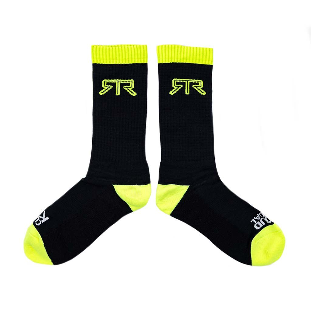 RTR Socks showcasing bold design with Clutch Kick and Loud Pedal text, offering comfort and style for both active and relaxed moments.