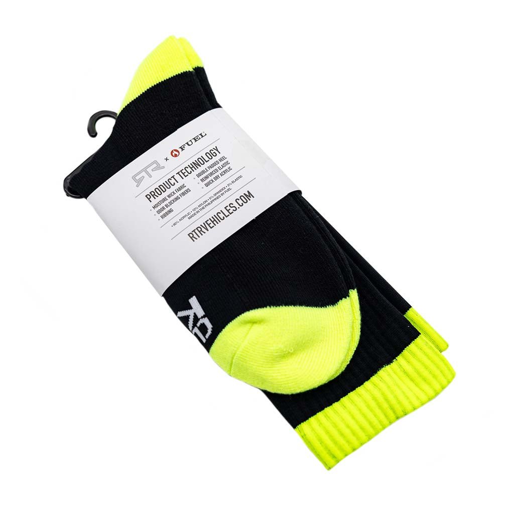 RTR Socks featuring Clutch Kick and Loud Pedal text, offering comfort and style for both track and home activities.
