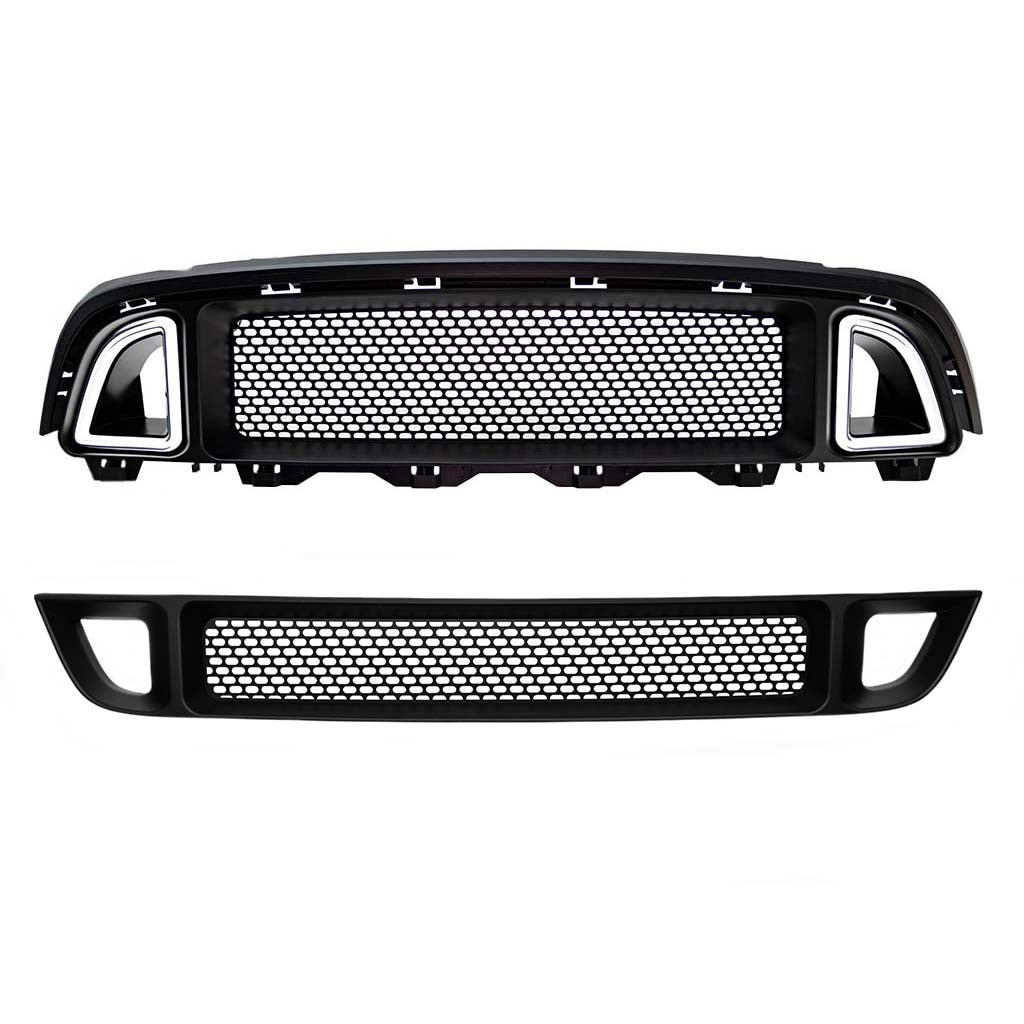 2018-2021 Ford Mustang Honeycomb Grille Set – Front Upper With LED Holes & Lower Mesh