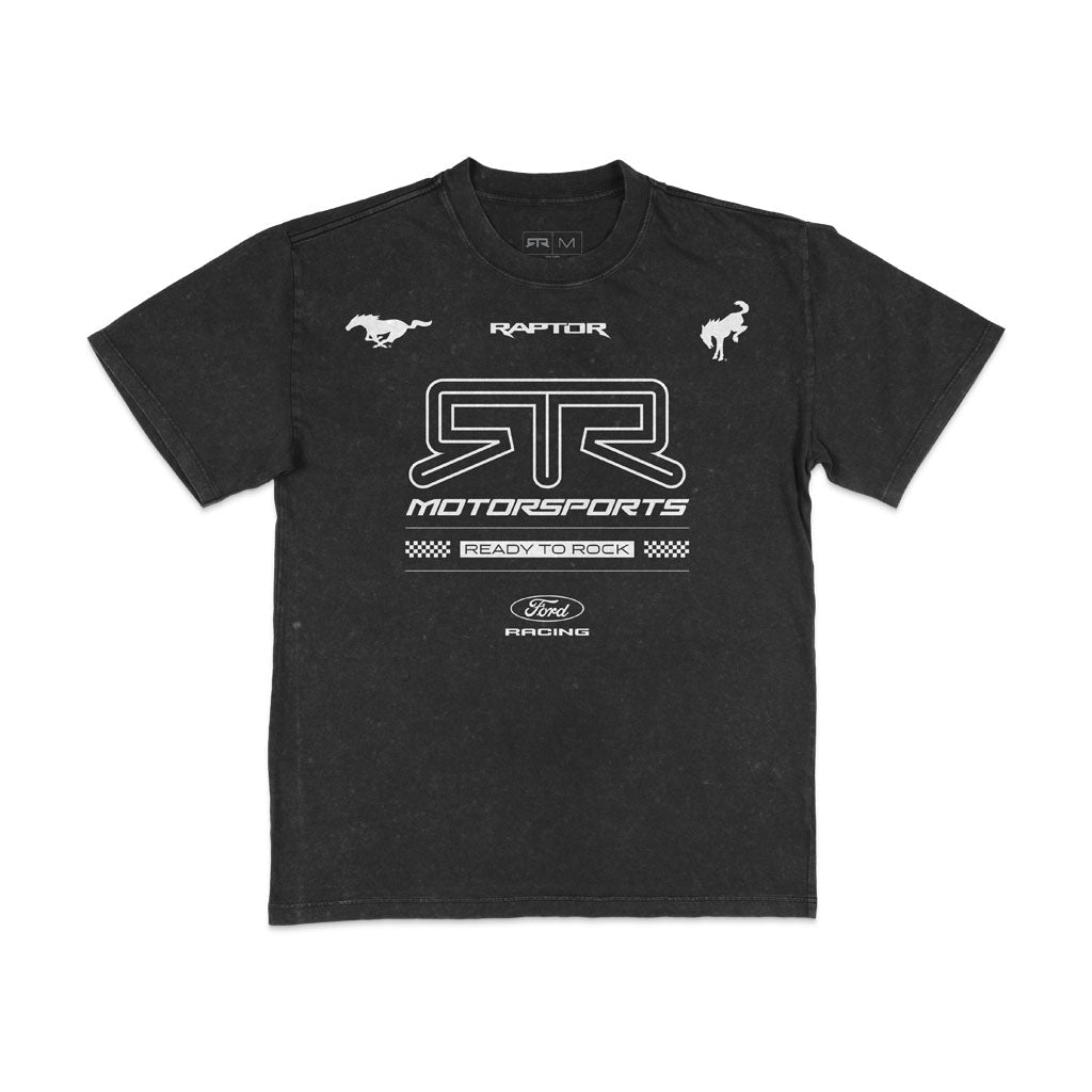 Front view of the RTR Vehicles Vintage Black 2026 RTR Motorsport Collection Vintage T-Shirt.