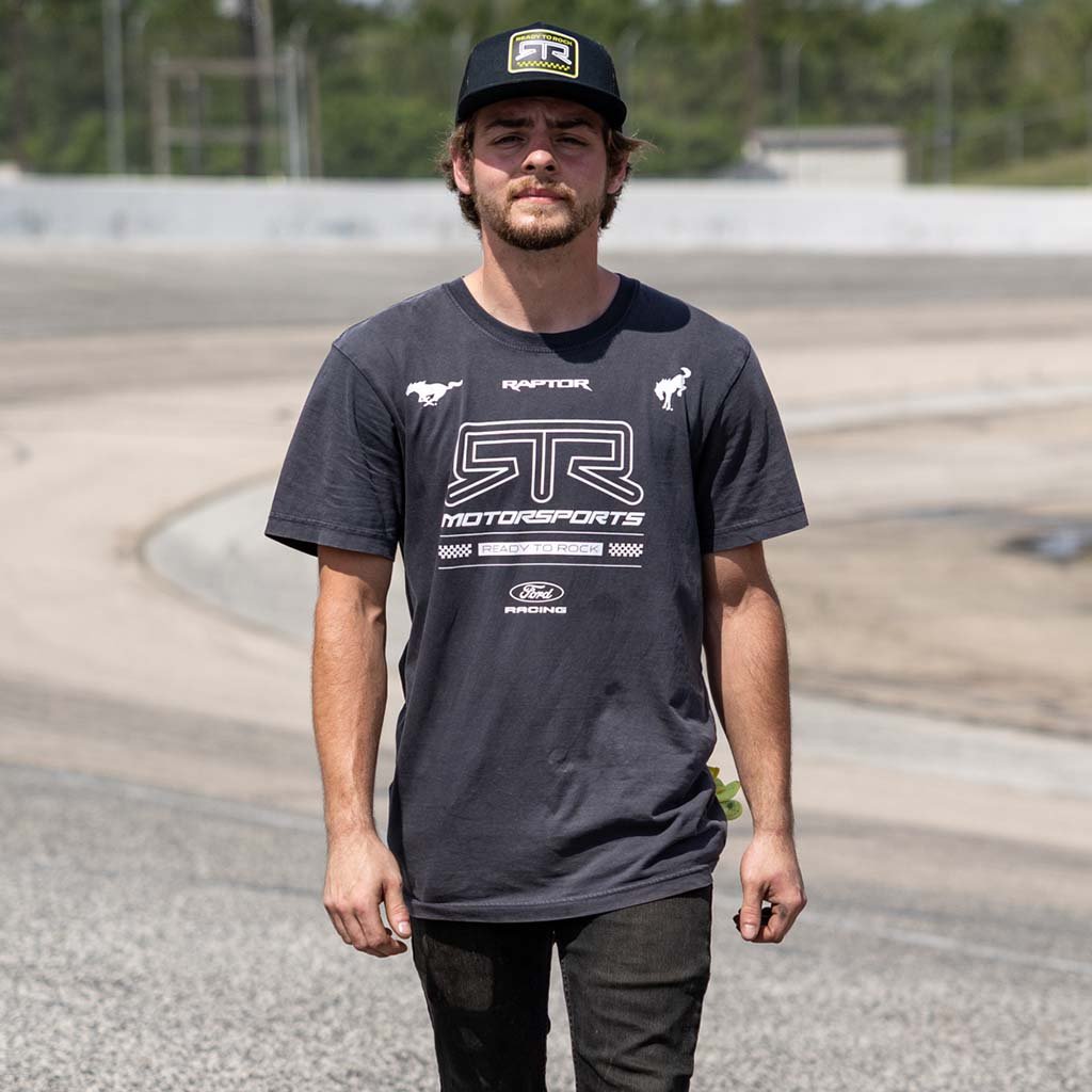 RTR Vehicles crew member wearing the Vintage Black 2026 RTR Motorsport Collection Vintage short sleeve T-Shirt.
