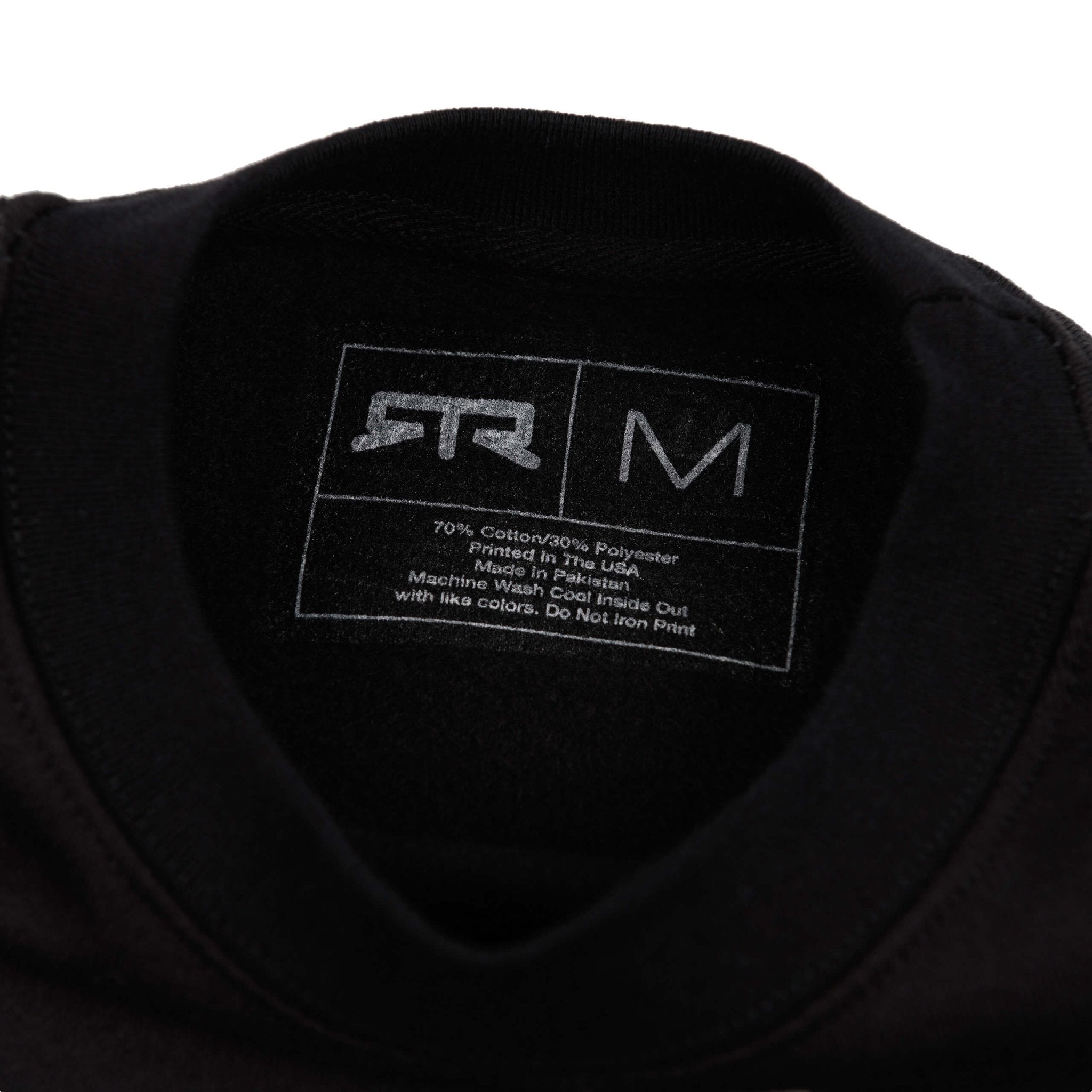 RTR Warped Sweatshirt featuring a RTR logo with dynamic lines on a black shirt, highlighting automotive-inspired design and premium material.