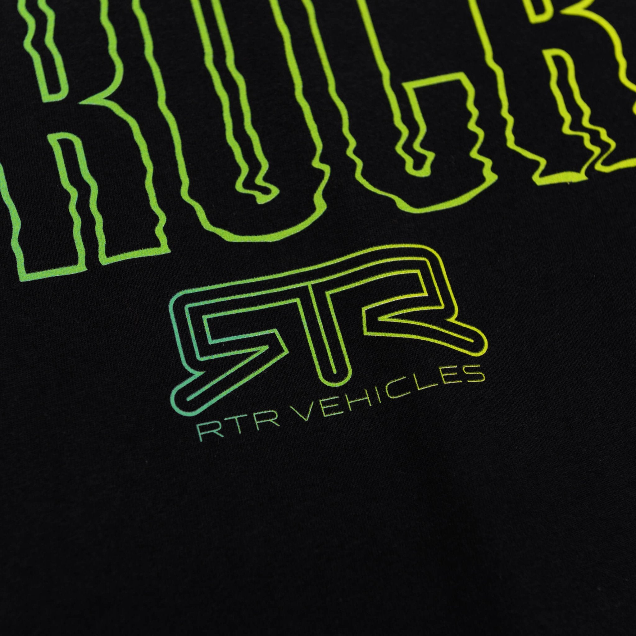 RTR Wavelength T-Shirt, featuring the RTR logo on the chest and bold Ready to Rock graphic on the back, with neon green wavelength design.