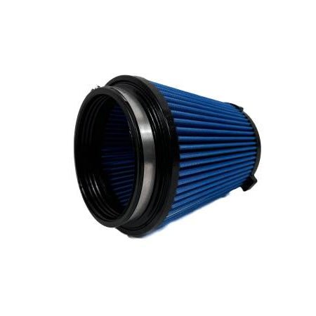Whipple High Flow Conical Air Filter for 2024+ Mustang, featuring a pleated design with a black rubber flange, ideal for enhanced engine performance.