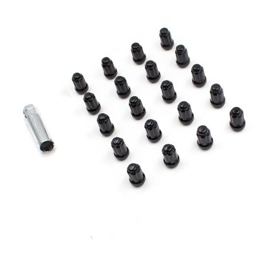2015+ Mustang Lug Nuts Set with Gloss Black Finish | Low Profile Acorn Style | Compatible with Factory Lug Wrench | 20-Piece Set with Lug Key | 13/16" (21mm) Socket Size | 14mm Right Hand 1.50 Thread Pitch | Ideal for Aftermarket Wheels. Mustang, Ford, Ford Mustang, Mustang RTR, Ford Mustang RTR, Mustang Wheels, ford wheels, racing wheels,
