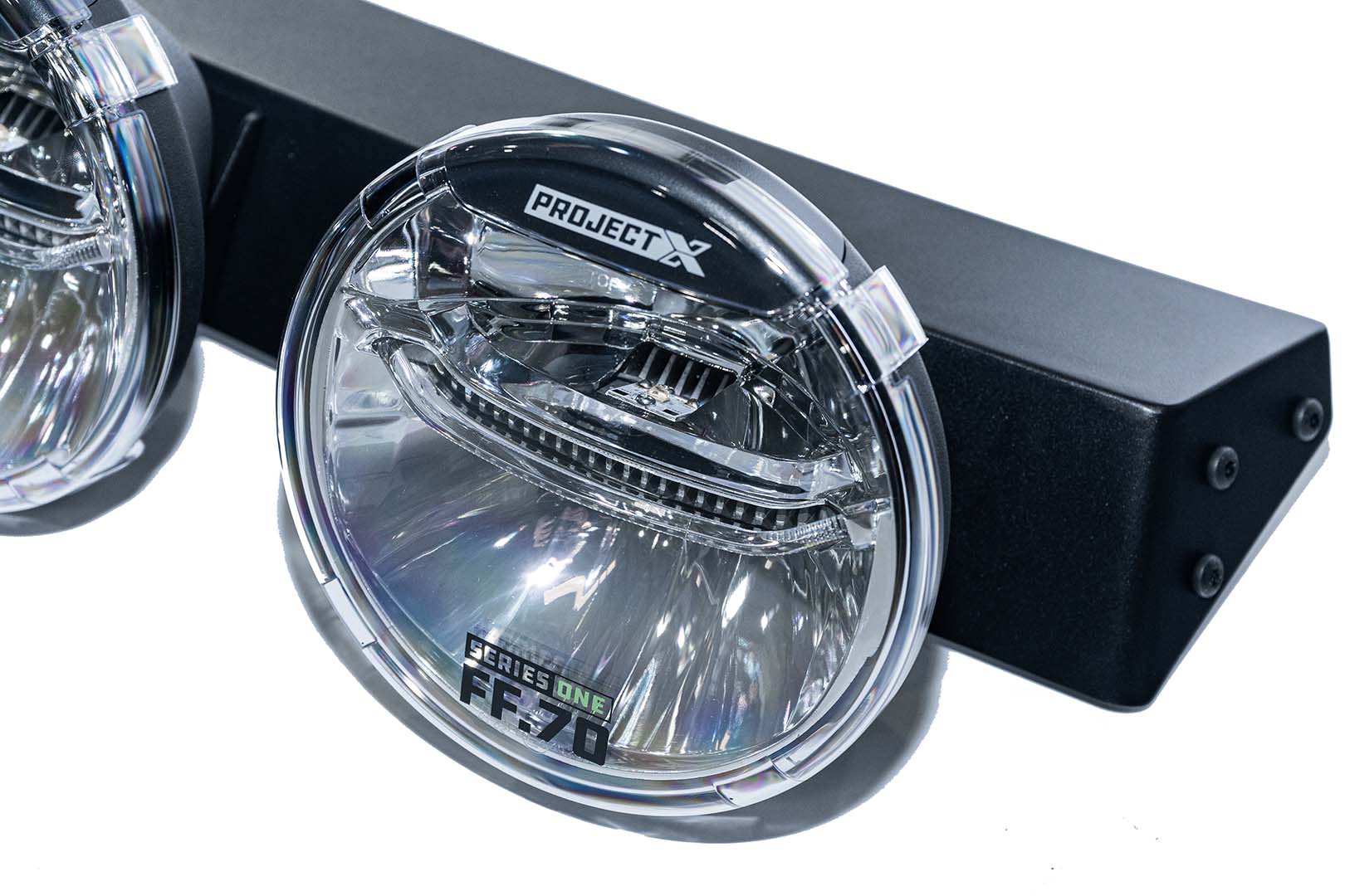 Close-up of the RTR Lighting Package for 21+ Ford Bronco and 22+ Bronco Raptor featuring a detailed headlight.