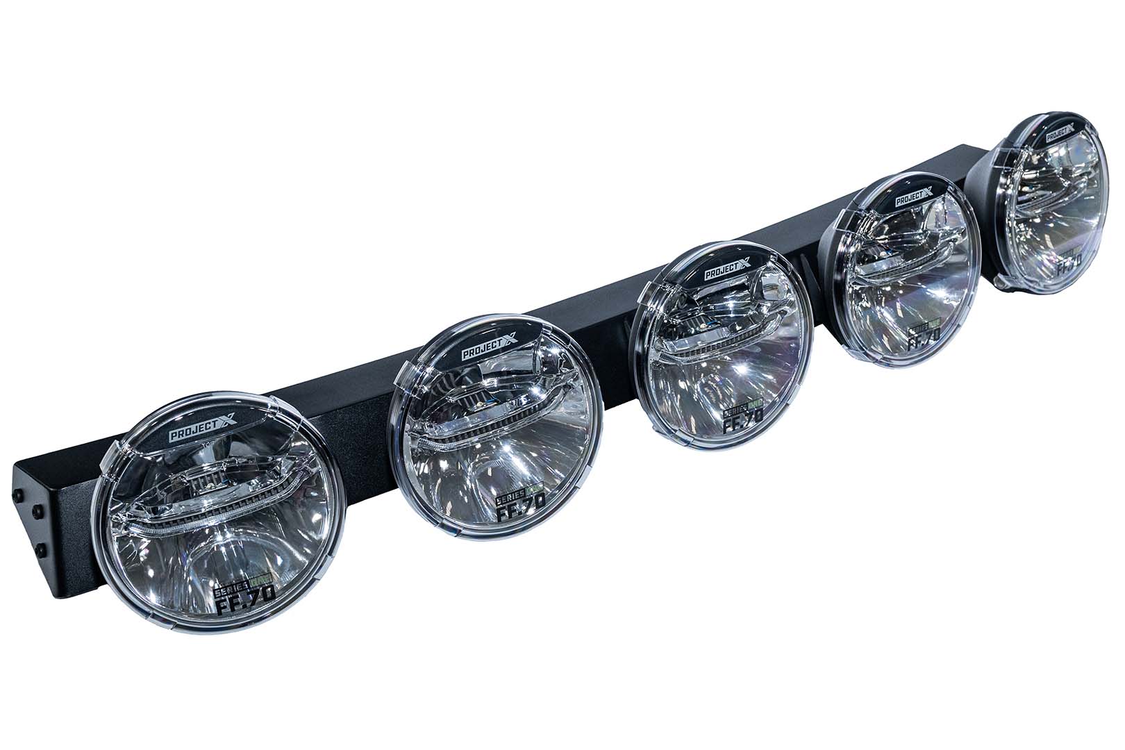 RTR Lighting Package (21+ Bronco & 22+ Bronco Raptor w/ Modular Bumper) featuring a row of round projector headlights, designed for high-quality, OEM-fit installation on modular bumpers.