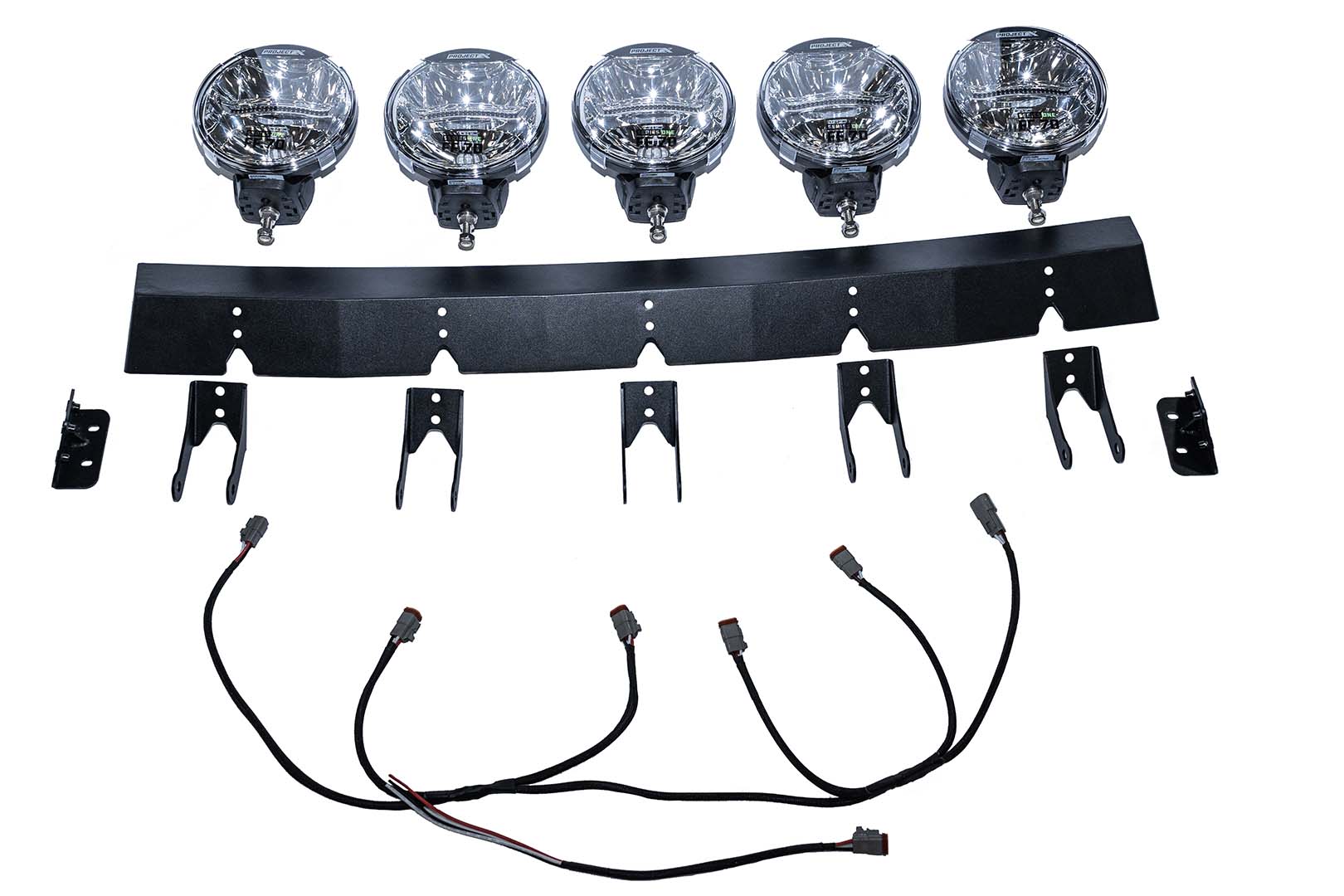 RTR Lighting Package (21+ Bronco & 22+ Bronco Raptor) featuring mounted headlights, wiring, and modular bumper components for enhanced nighttime visibility.