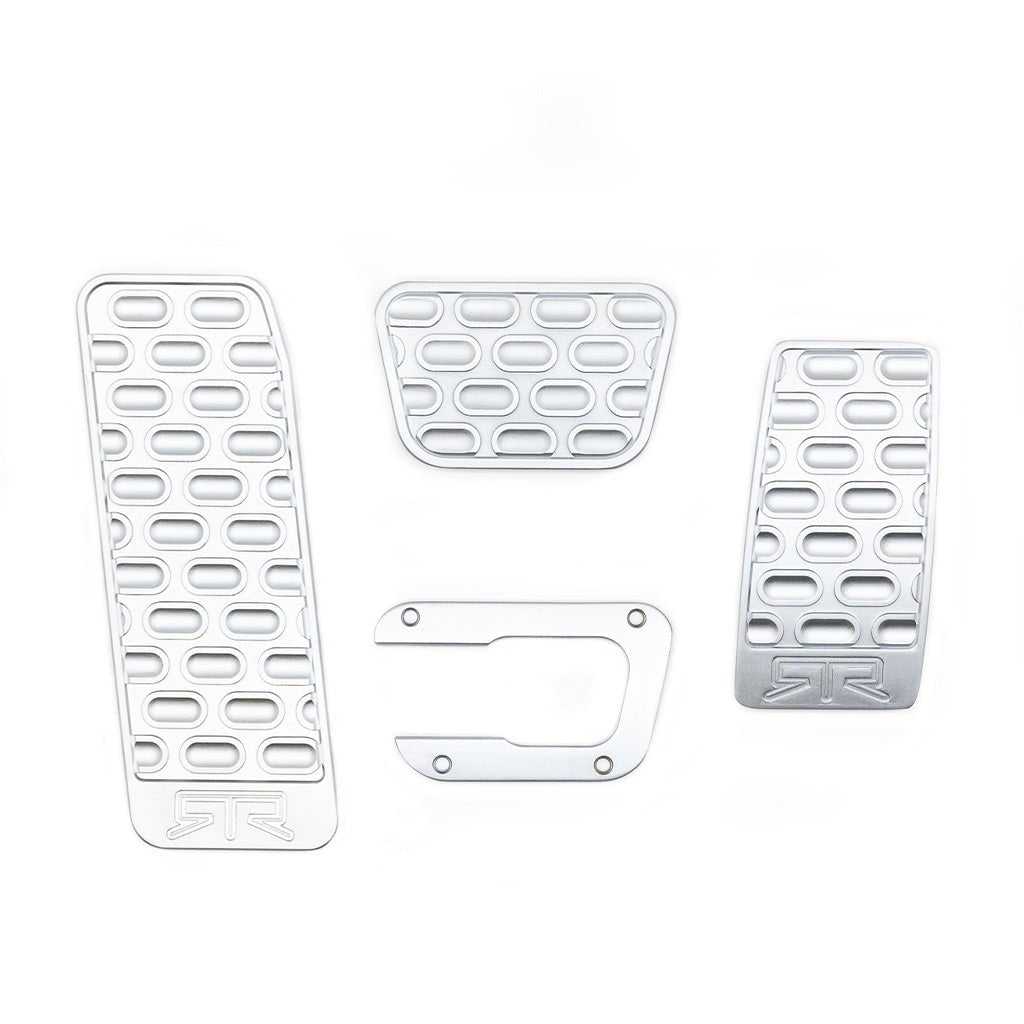 RTR S650 Starter Pack for 24+ Mustang GT or EcoBoost, featuring sleek aluminum pedal covers with grip-enhancing design for superior control and a refined interior look.