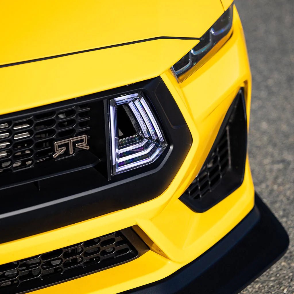 Detail shot of LED air intakes on 2024+ Mustang RTR Grille